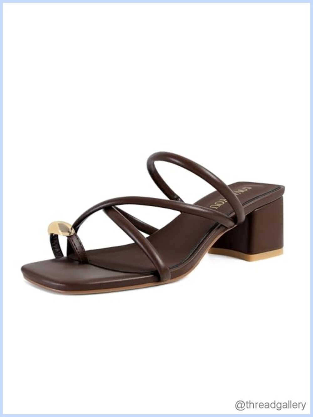Faux Leather Strappy Heeled Sandals Toe Ring Chunky Block Heel Square Open Toe